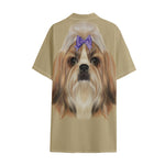 Shih Tzu Portrait Print Cotton Hawaiian Shirt