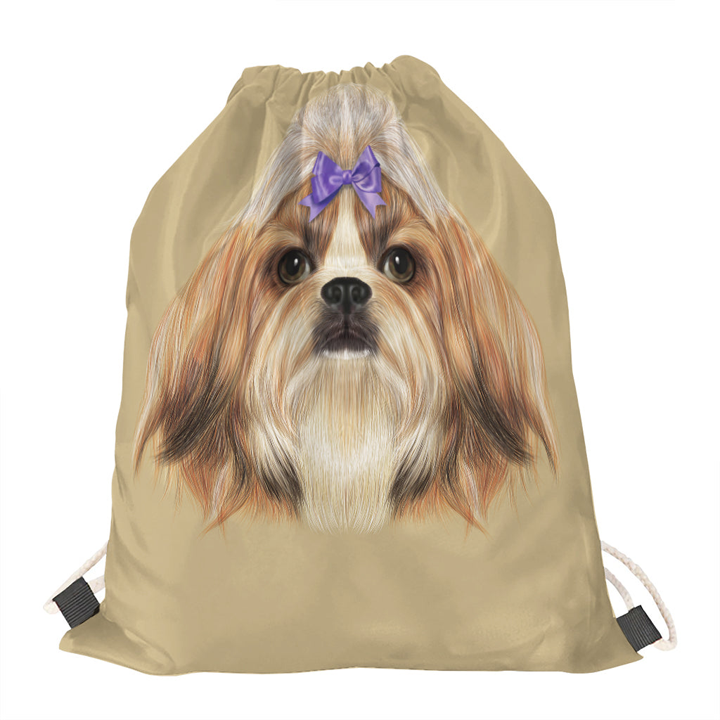 Shih Tzu Portrait Print Drawstring Bag