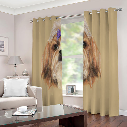 Shih Tzu Portrait Print Extra Wide Grommet Curtains