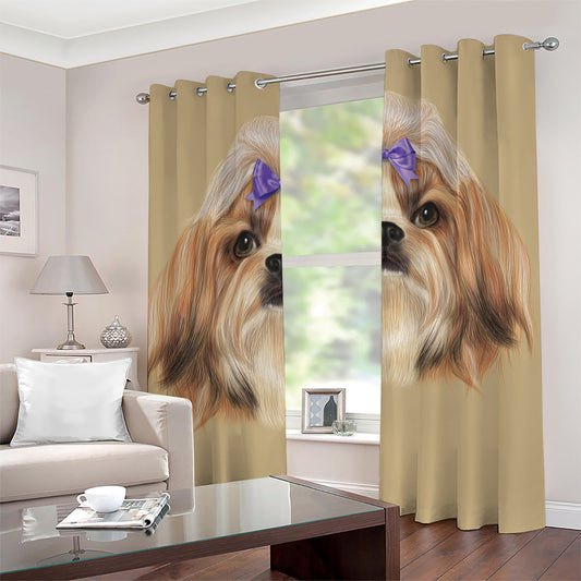 Shih Tzu Portrait Print Grommet Curtains