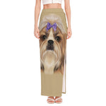 Shih Tzu Portrait Print High Slit Maxi Skirt