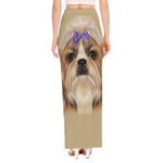 Shih Tzu Portrait Print High Slit Maxi Skirt