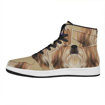 Shih Tzu Portrait Print High Top Leather Sneakers