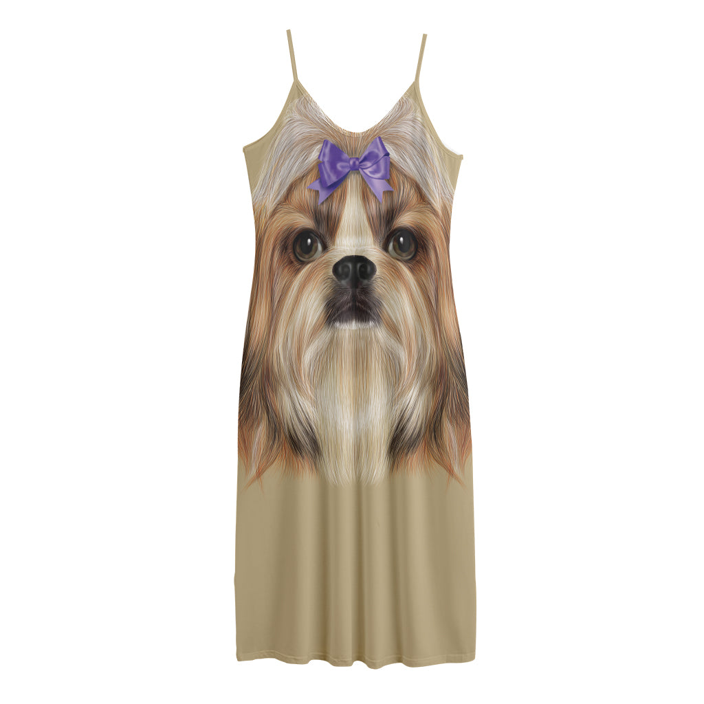 Shih Tzu Portrait Print Jersey Midi Cami Dress
