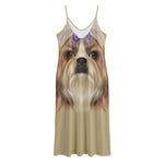 Shih Tzu Portrait Print Jersey Midi Cami Dress