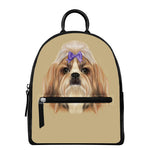 Shih Tzu Portrait Print Leather Backpack