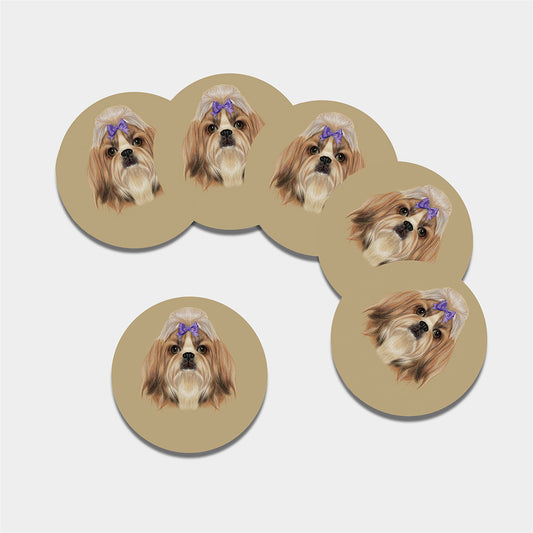 Shih Tzu Portrait Print Leather Coaster Set