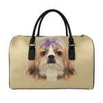Shih Tzu Portrait Print Leather Duffle Bag