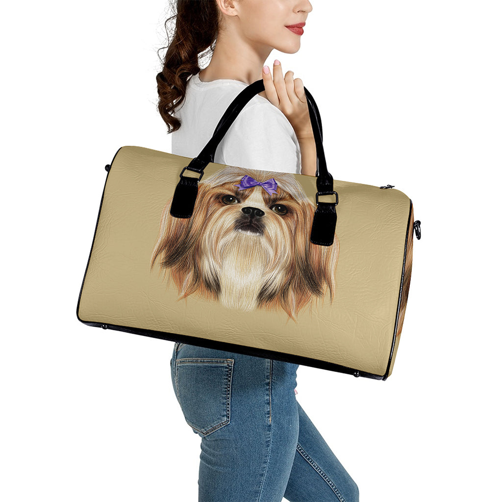 Shih Tzu Portrait Print Leather Duffle Bag