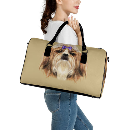 Shih Tzu Portrait Print Leather Duffle Bag