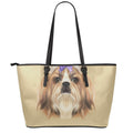 Shih Tzu Portrait Print Leather Tote Bag With Zipper