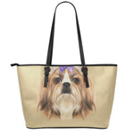 Shih Tzu Portrait Print Leather Tote Bag