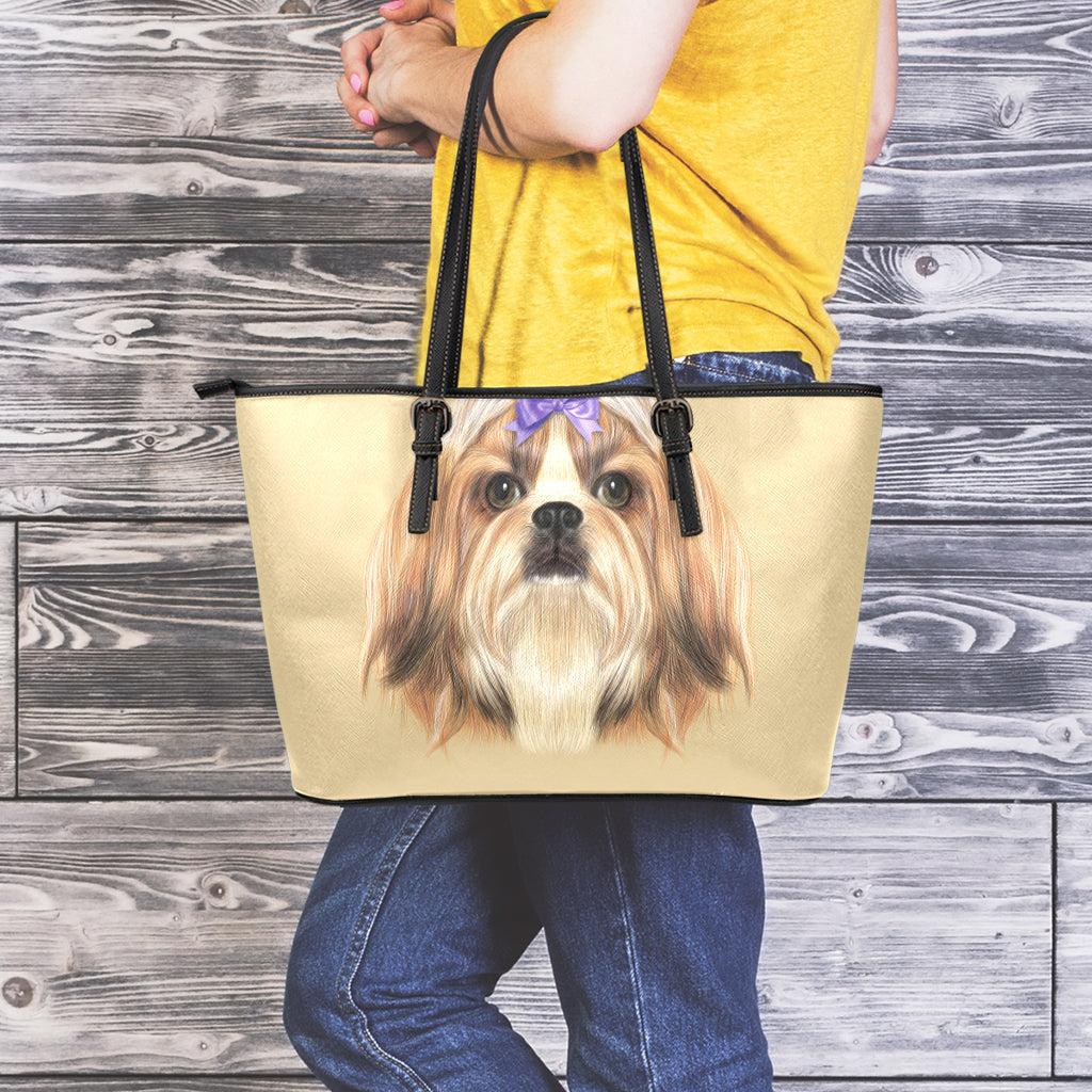 Shih Tzu Portrait Print Leather Tote Bag