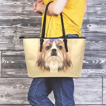 Shih Tzu Portrait Print Leather Tote Bag