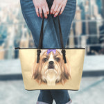 Shih Tzu Portrait Print Leather Tote Bag