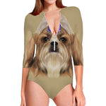 Shih Tzu Portrait Print Long Sleeve Swimsuit