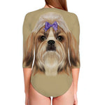 Shih Tzu Portrait Print Long Sleeve Swimsuit