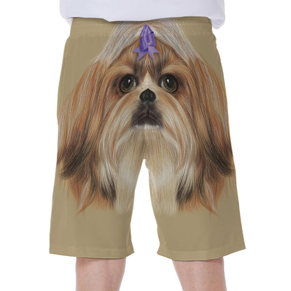 Shih Tzu Portrait Print Men's Beach Shorts