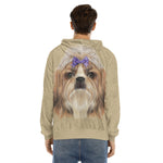 Shih Tzu Portrait Print Men's Velvet Pullover Hoodie
