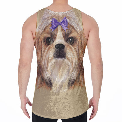 Shih Tzu Portrait Print Men's Velvet Tank Top