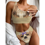 Shih Tzu Portrait Print One Shoulder Bikini Top