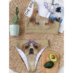 Shih Tzu Portrait Print One Shoulder Bikini Top