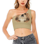 Shih Tzu Portrait Print One Shoulder Crop Top