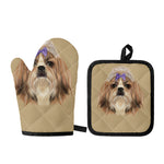 Shih Tzu Portrait Print Oven Mitt And Pot Holder Set