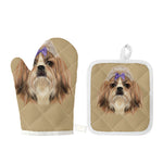 Shih Tzu Portrait Print Oven Mitt And Pot Holder Set