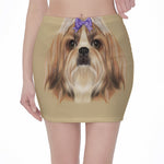 Shih Tzu Portrait Print Pencil Mini Skirt