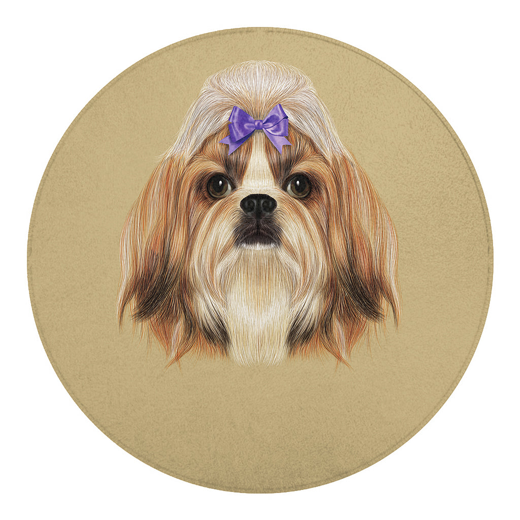 Shih Tzu Portrait Print Round Blanket