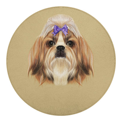 Shih Tzu Portrait Print Round Blanket