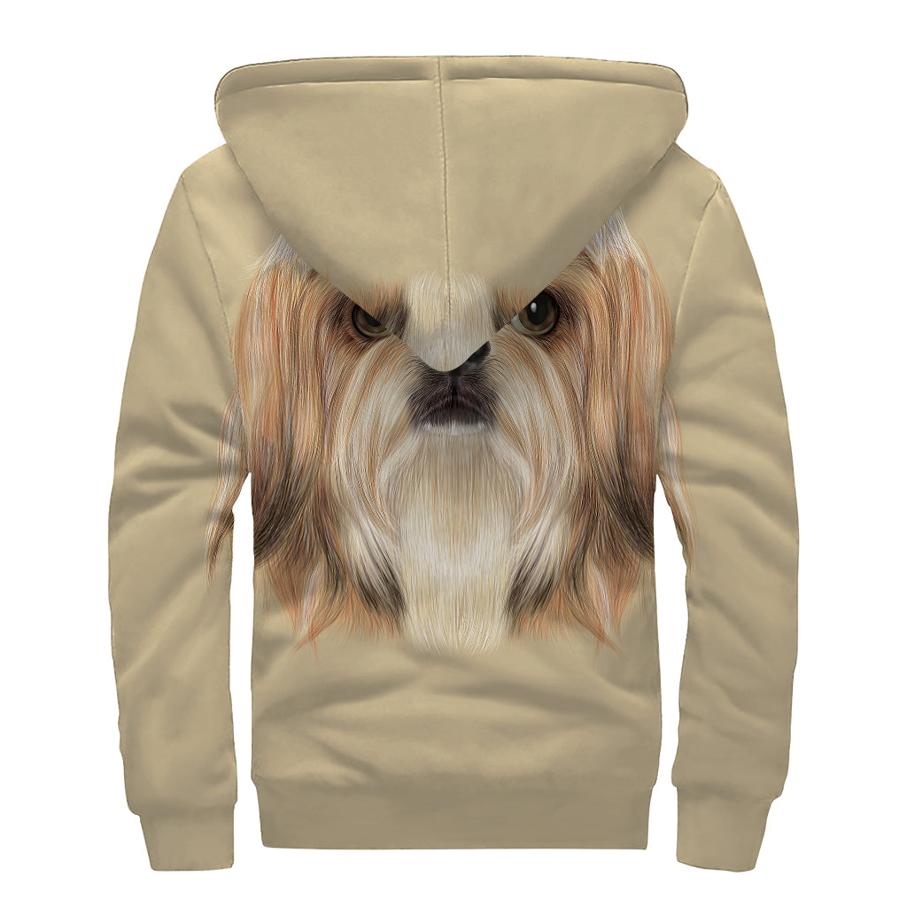 Shih Tzu Portrait Print Sherpa Lined Zip Up Hoodie
