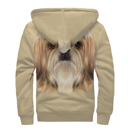 Shih Tzu Portrait Print Sherpa Lined Zip Up Hoodie