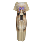 Shih Tzu Portrait Print Short Sleeve Long Nightdress