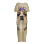 Shih Tzu Portrait Print Short Sleeve Long Nightdress