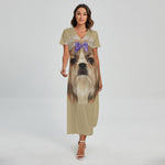 Shih Tzu Portrait Print Short Sleeve Maxi Dress