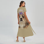 Shih Tzu Portrait Print Short Sleeve Maxi Dress