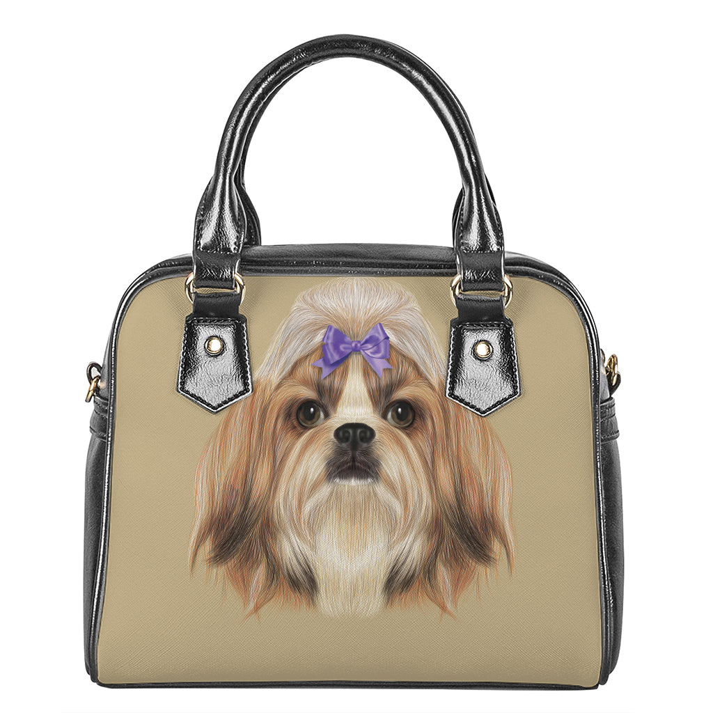 Shih Tzu Portrait Print Shoulder Handbag
