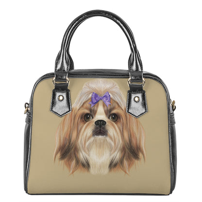 Shih Tzu Portrait Print Shoulder Handbag
