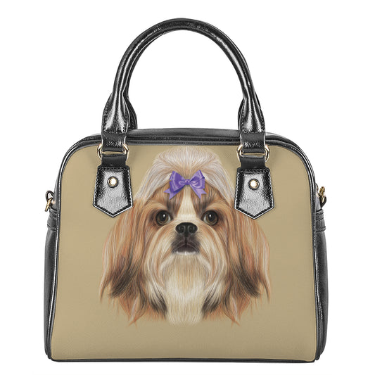 Shih Tzu Portrait Print Shoulder Handbag