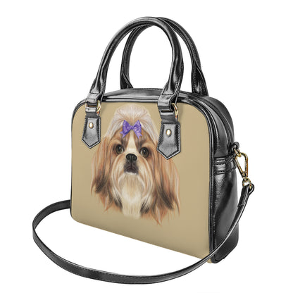 Shih Tzu Portrait Print Shoulder Handbag