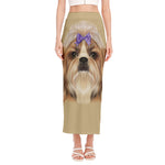 Shih Tzu Portrait Print Side Slit Maxi Skirt