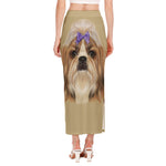 Shih Tzu Portrait Print Side Slit Maxi Skirt