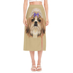 Shih Tzu Portrait Print Side Slit Midi Skirt