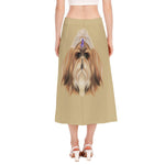 Shih Tzu Portrait Print Side Slit Midi Skirt