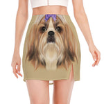 Shih Tzu Portrait Print Side Slit Mini Skirt