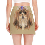 Shih Tzu Portrait Print Side Slit Mini Skirt