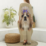 Shih Tzu Portrait Print Silk V-Neck Kaftan Dress