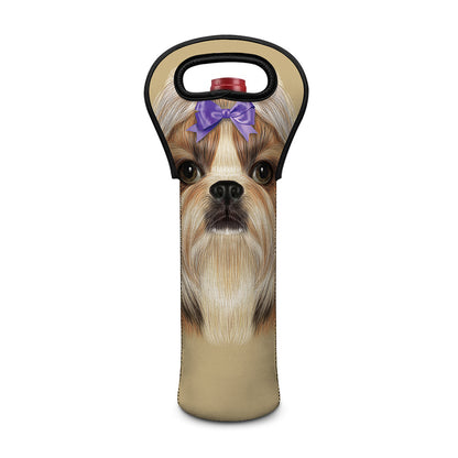 Shih Tzu Portrait Print Single Neoprene Wine Tote